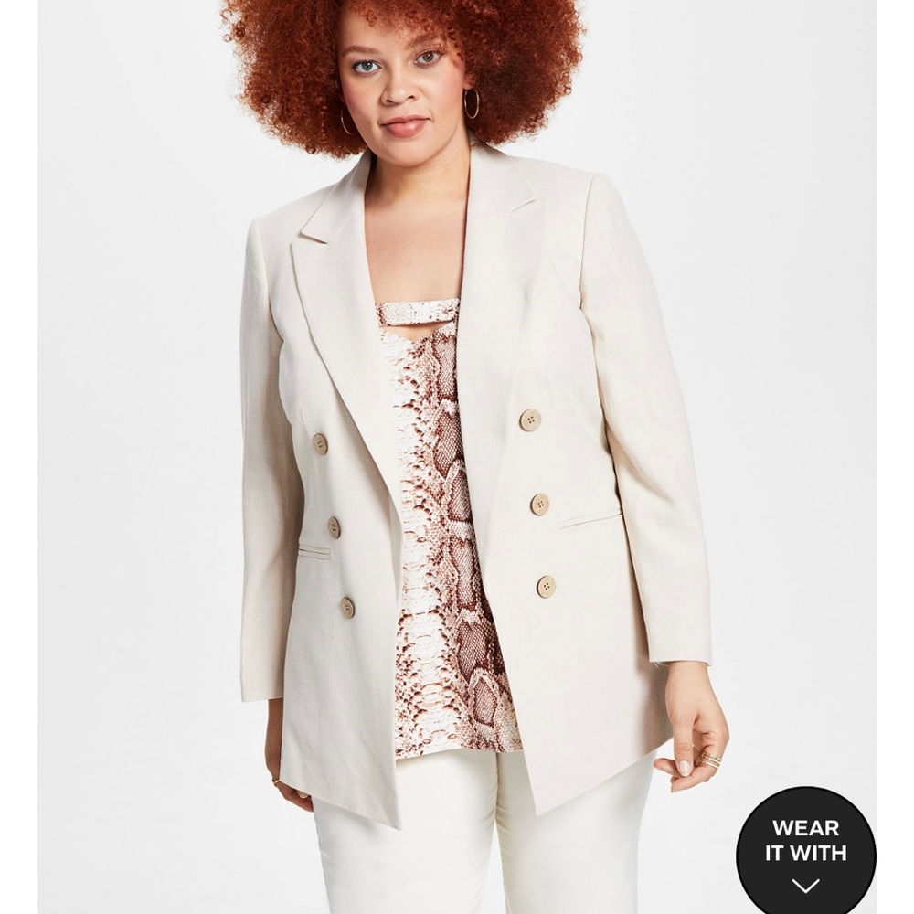 1X Plus size Linen Faux Double Breasted Blazer NWT
